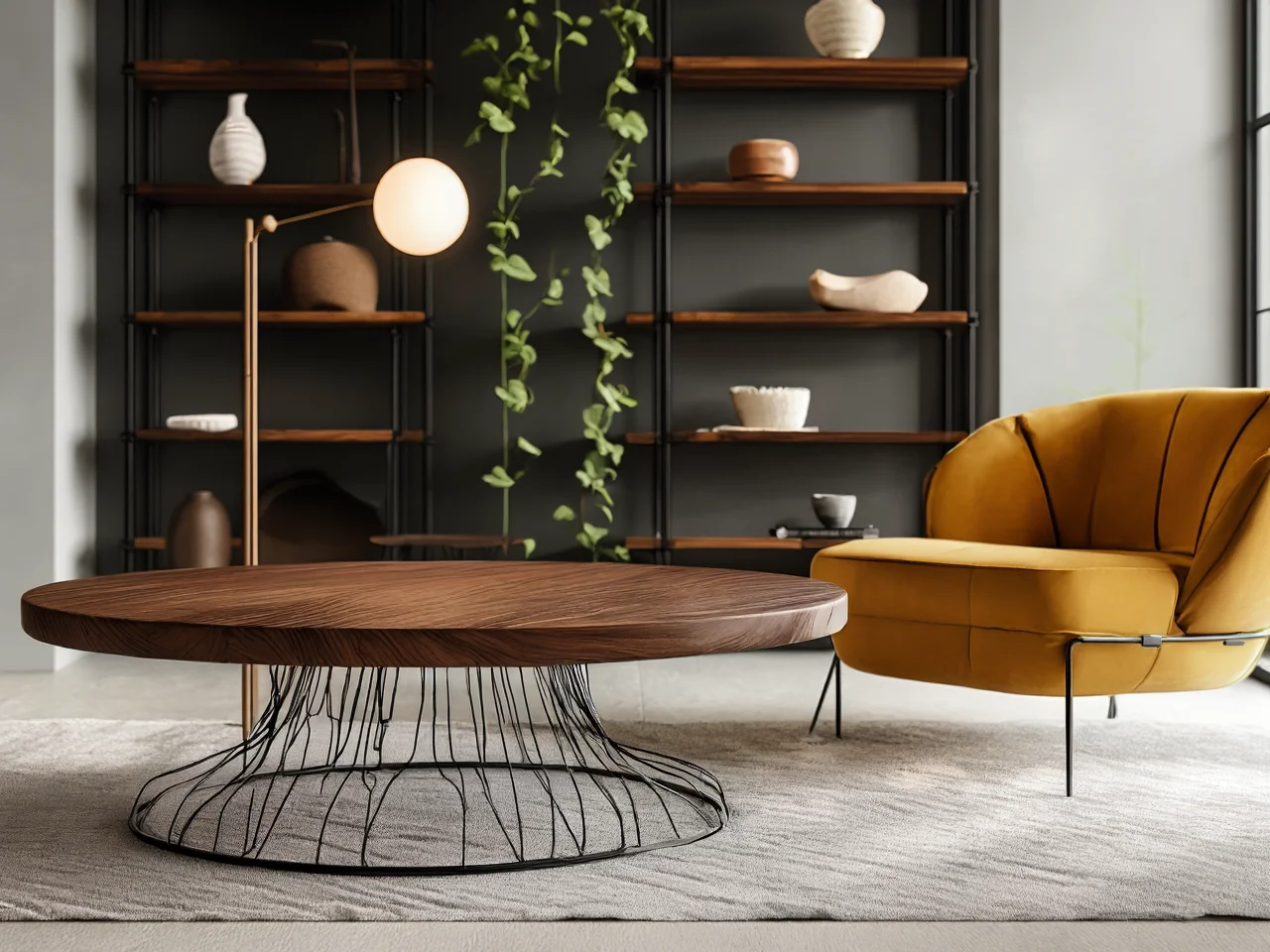Stolik kawowy do salonu to meble drewniane w stylu loft z ciemnego drewna.