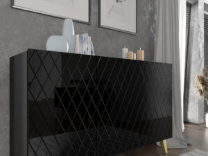 Miniaturka 11 - Komoda Bellagio 3D z frezowanymi frontami 145 cm czarny mat na złotych nogach