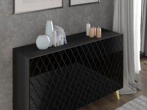 Miniaturka 12 - Komoda Bellagio 3D z frezowanymi frontami 145 cm czarny mat na złotych nogach