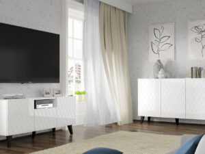 Miniaturka 15 - Komoda Bellagio 3D z frezowanymi frontami 145 cm czarny mat na złotych nogach