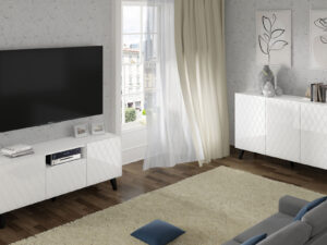 Miniaturka 14 - Komoda Bellagio 3D z frezowanymi frontami 145 cm czarny mat na złotych nogach