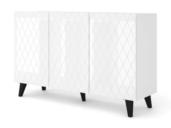 Komoda Bellagio 3D z frezowanymi frontami 145 cm czarny mat na złotych nogach