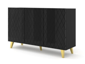 Miniaturka 3 - Komoda Bellagio 3D z frezowanymi frontami 145 cm czarny mat na złotych nogach