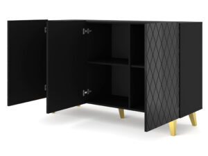 Miniaturka 4 - Komoda Bellagio 3D z frezowanymi frontami 145 cm czarny mat na złotych nogach