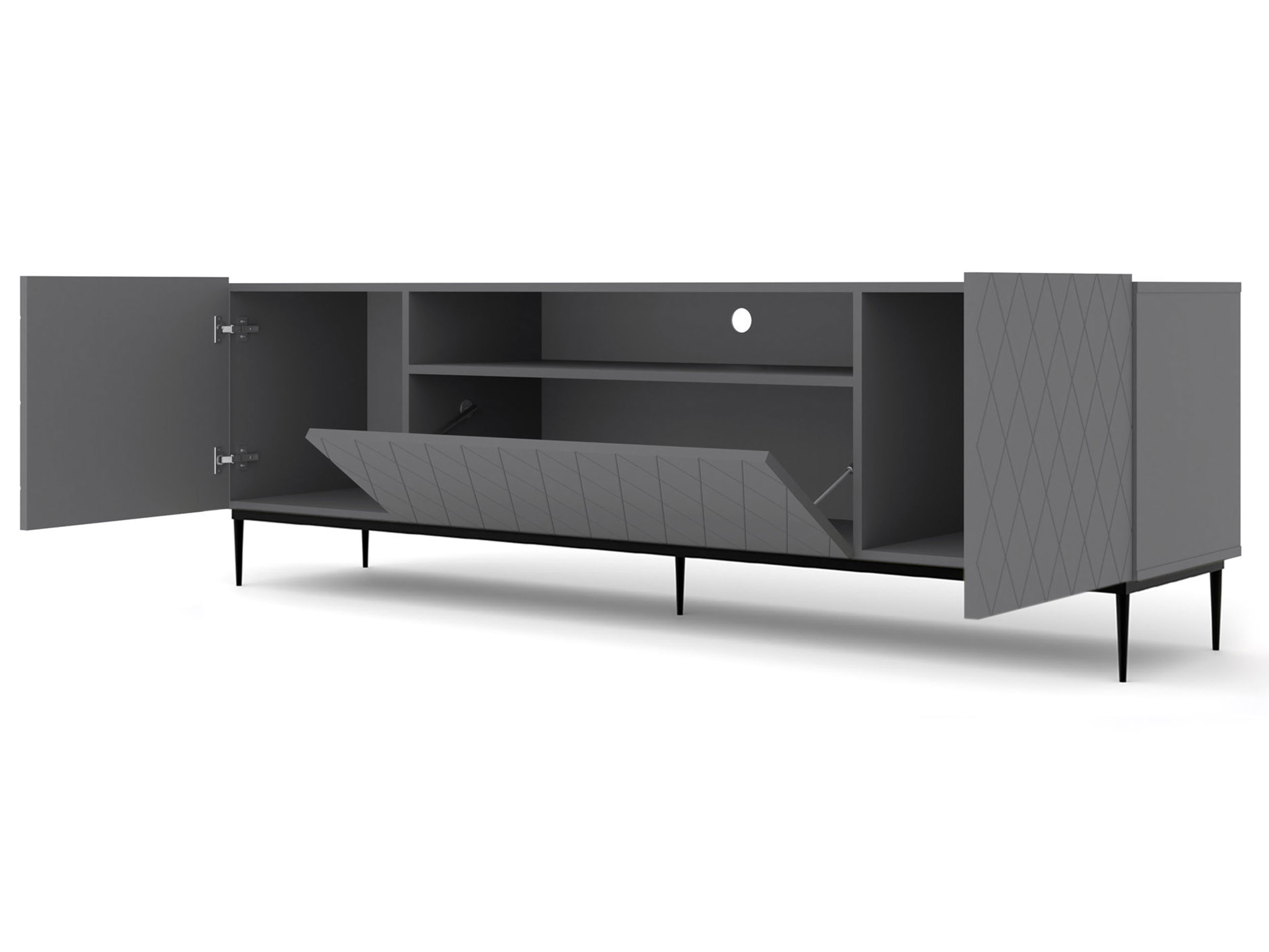 Szafka RTV Bellagio 193 cm czarny mat z czarną ramą
