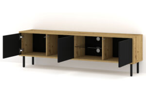 Miniaturka 3 - Szafka RTV Maja wisząca/stojąca z frezowanymi frontami 156 cm dąb artisan / czarny mat