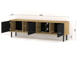 Miniaturka 2 - Szafka RTV Maja wisząca/stojąca z frezowanymi frontami 156 cm dąb artisan / czarny mat