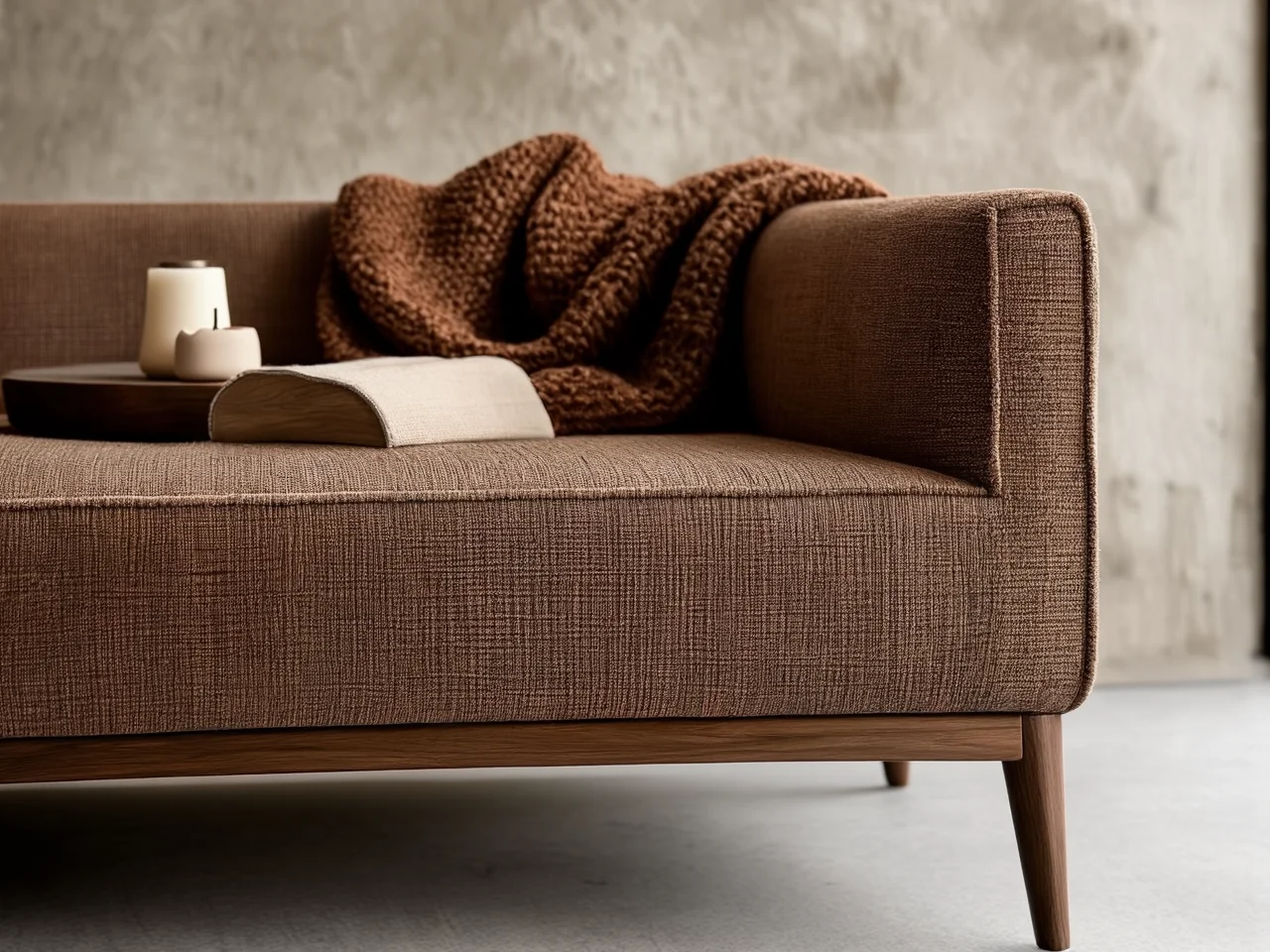 Elegancka sofa z funkcją spania w szarej tapicerce pasująca do nowoczesnego wnętrza.