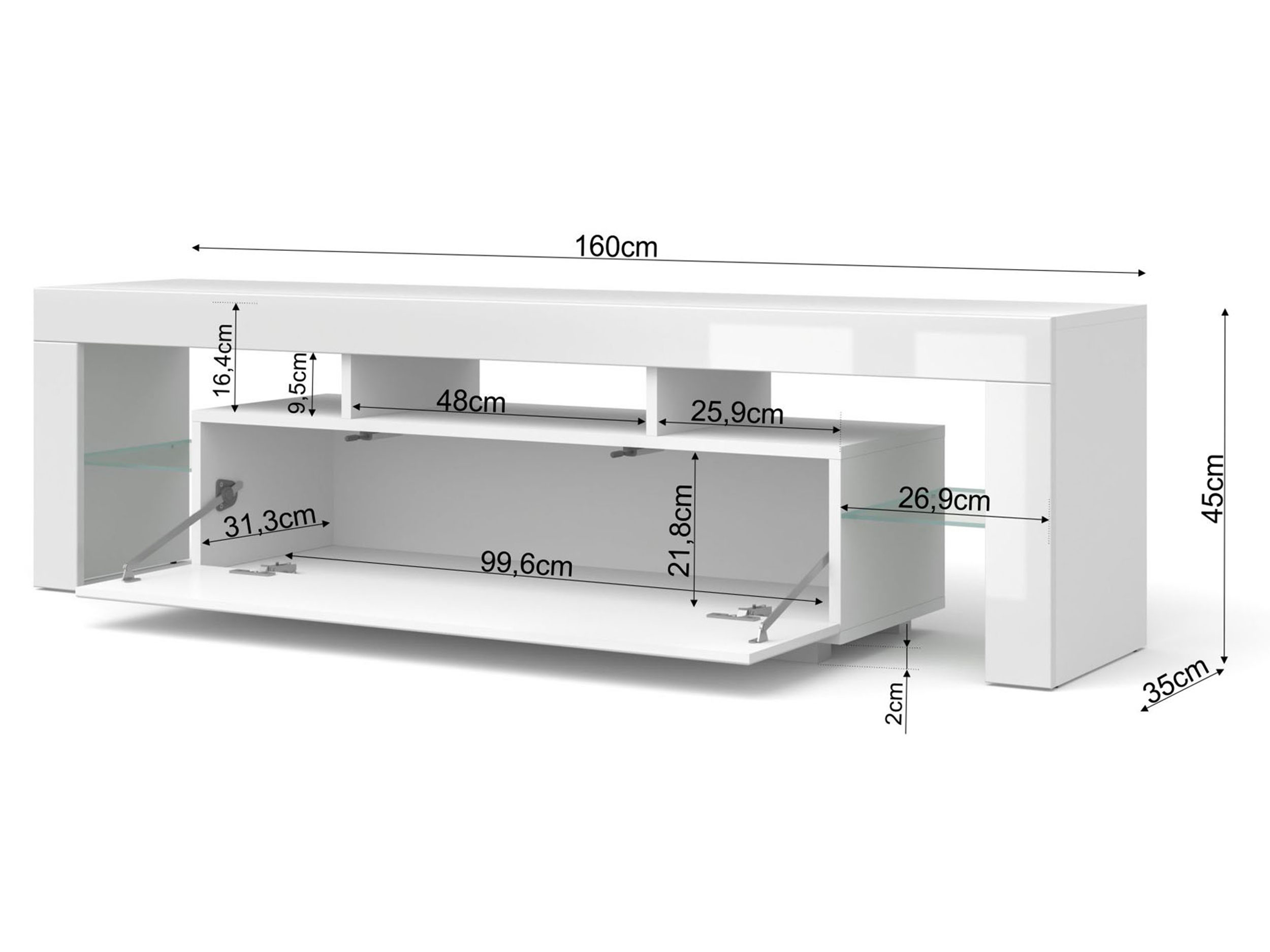 Szafka RTV Billy 160 cm biały mat / biały połysk