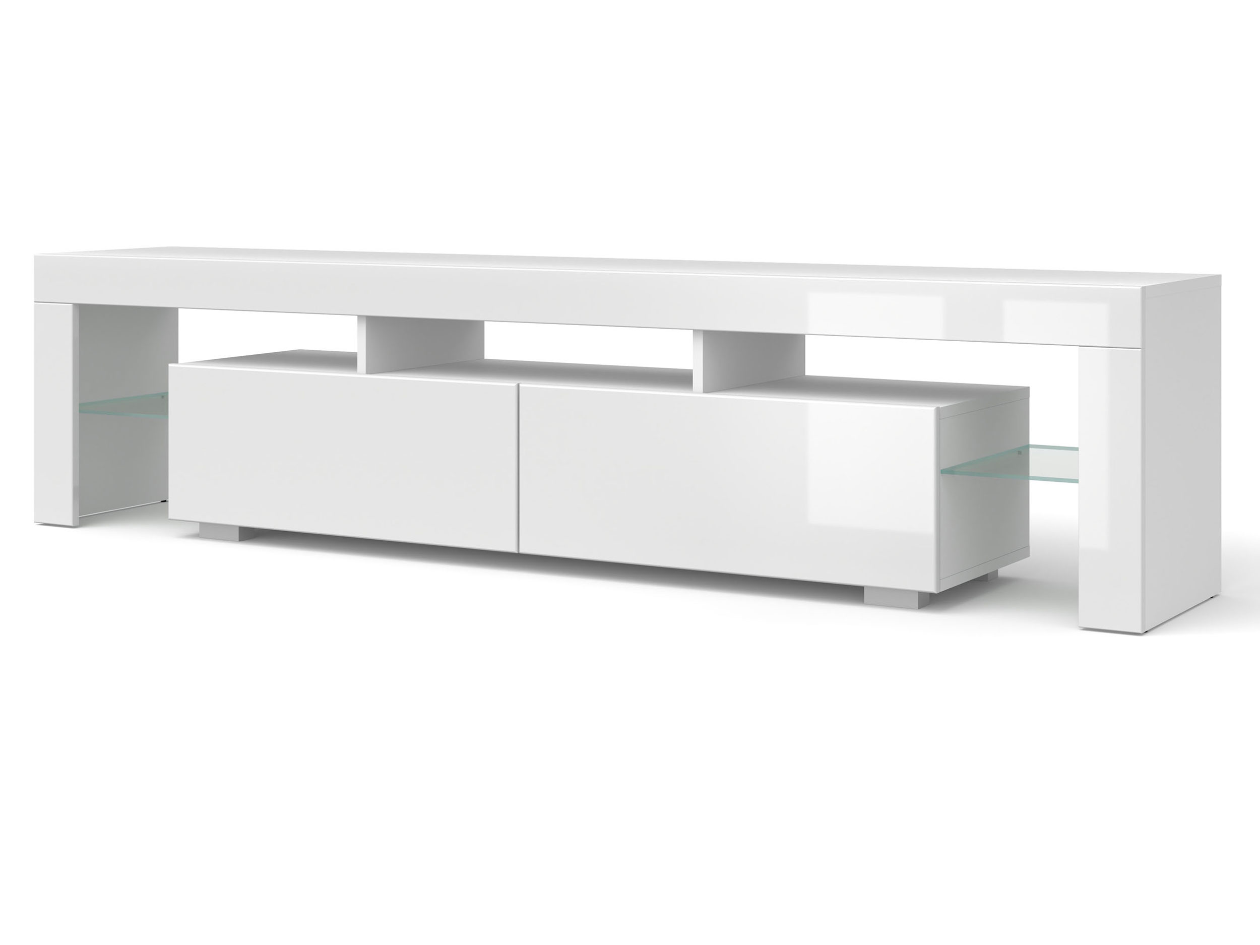 Szafka RTV Billy 2 z opcją LED 190 cm biały mat / biały połysk