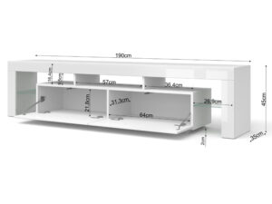 Miniaturka 1 - Szafka RTV Billy 2 z opcją LED 190 cm biały mat / biały połysk