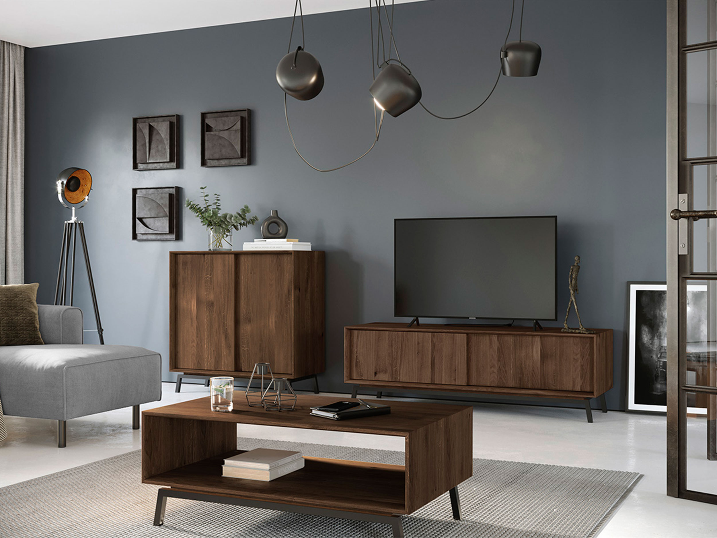 Drewniana komoda dębowa z barkiem Oak Elegance TABACCO