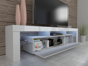 Miniaturka 7 - Szafka RTV Billy 2 z opcją LED 190 cm biały mat / biały połysk