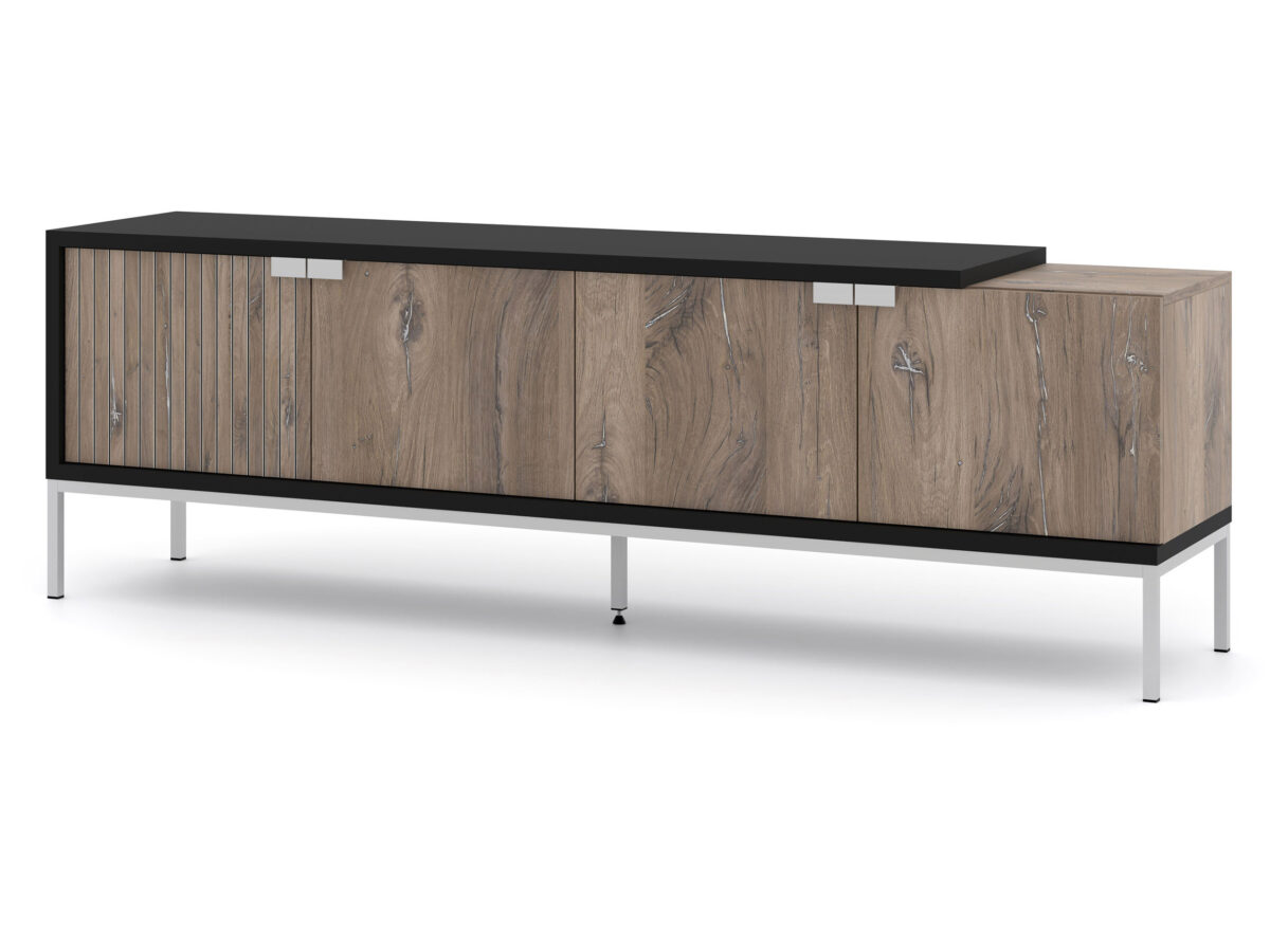 Szafka RTV Tierra 4D 190 cm dąb flagstaff / czarny mat