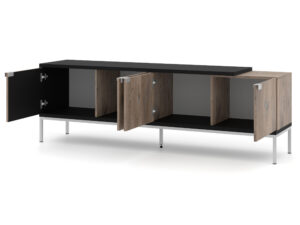 Miniaturka 1 - Szafka RTV Tierra 4D 190 cm dąb flagstaff / czarny mat