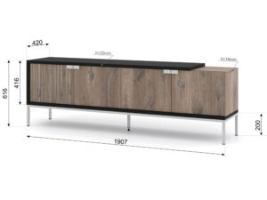 Miniaturka 2 - Szafka RTV Tierra 4D 190 cm dąb flagstaff / czarny mat