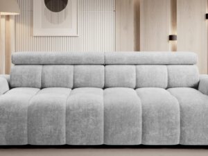 Miniaturka 8 - Sofa Virello zbliżenie przodu w salonie z drewnianą ścianą i obrazem