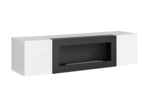Miniaturka 3 - Komoda Flavero 160 cm biały biały połysk z biokominkiem