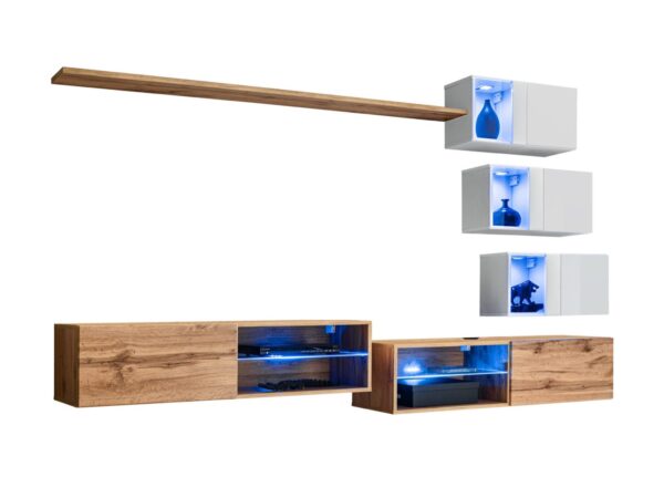Meblościanka Kelmoro 250 cm dąb Wotan i biały z LED