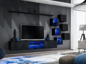 Miniaturka 2 - Meblościanka Kelmoro 260 cm czarna z LED