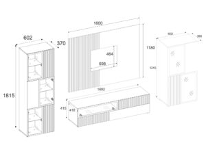 Miniaturka 3 - Wymiary zewnętrzne meblościanki Edorino 280 cm