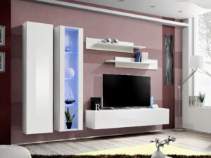 Miniaturka 1 - Meblościanka Flavero 260 cm biały biały połysk szafka witryna LED