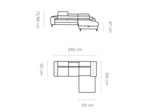 Miniaturka 8 - Rysunek wymiarowy narożnika Naverio 240 cm