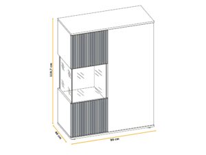 Miniaturka 4 - Wymiary niskiej witryny Cativaro 90 cm