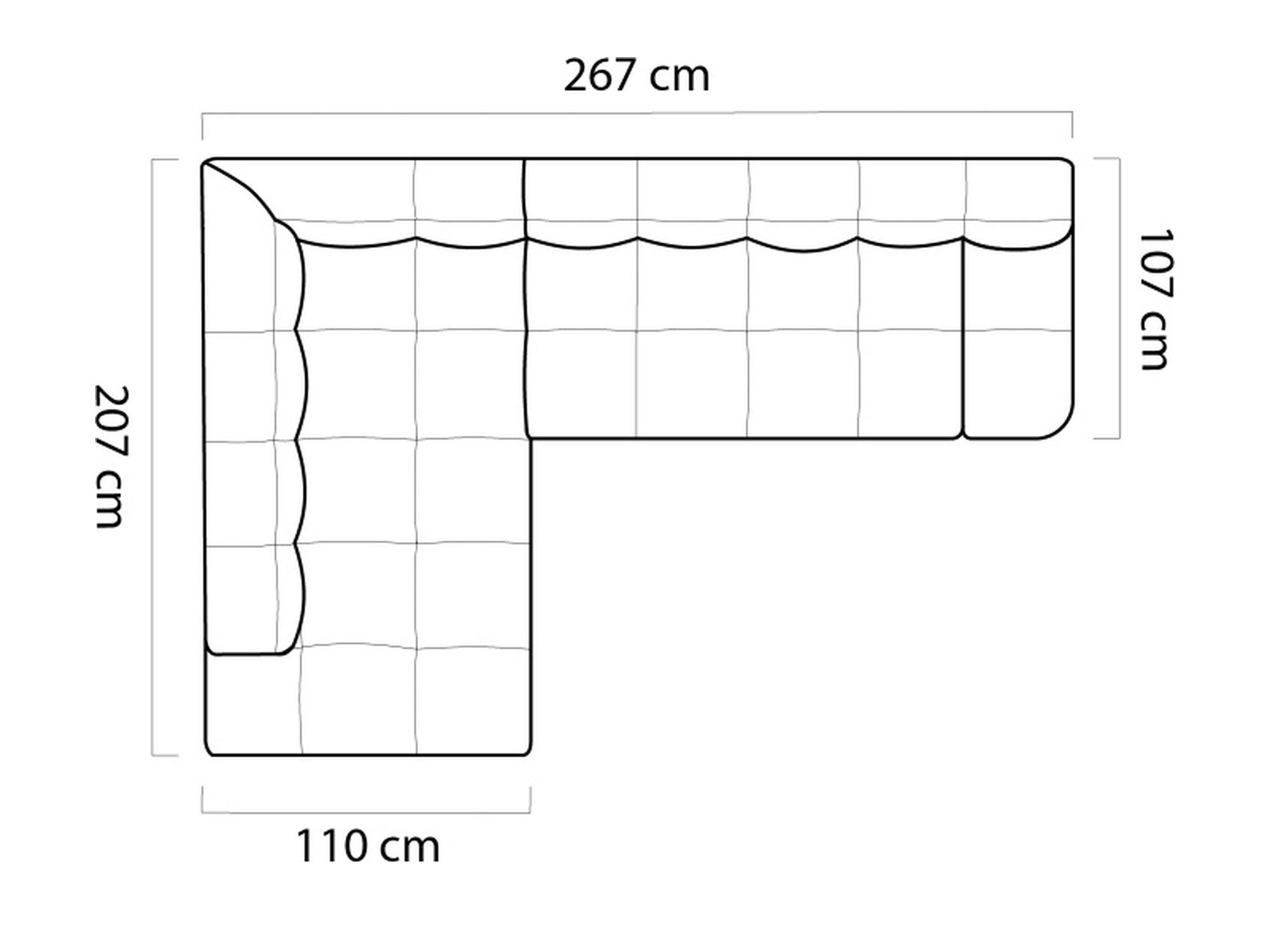 Rzut z góry narożnika Calvero 267 cm z wymiarami