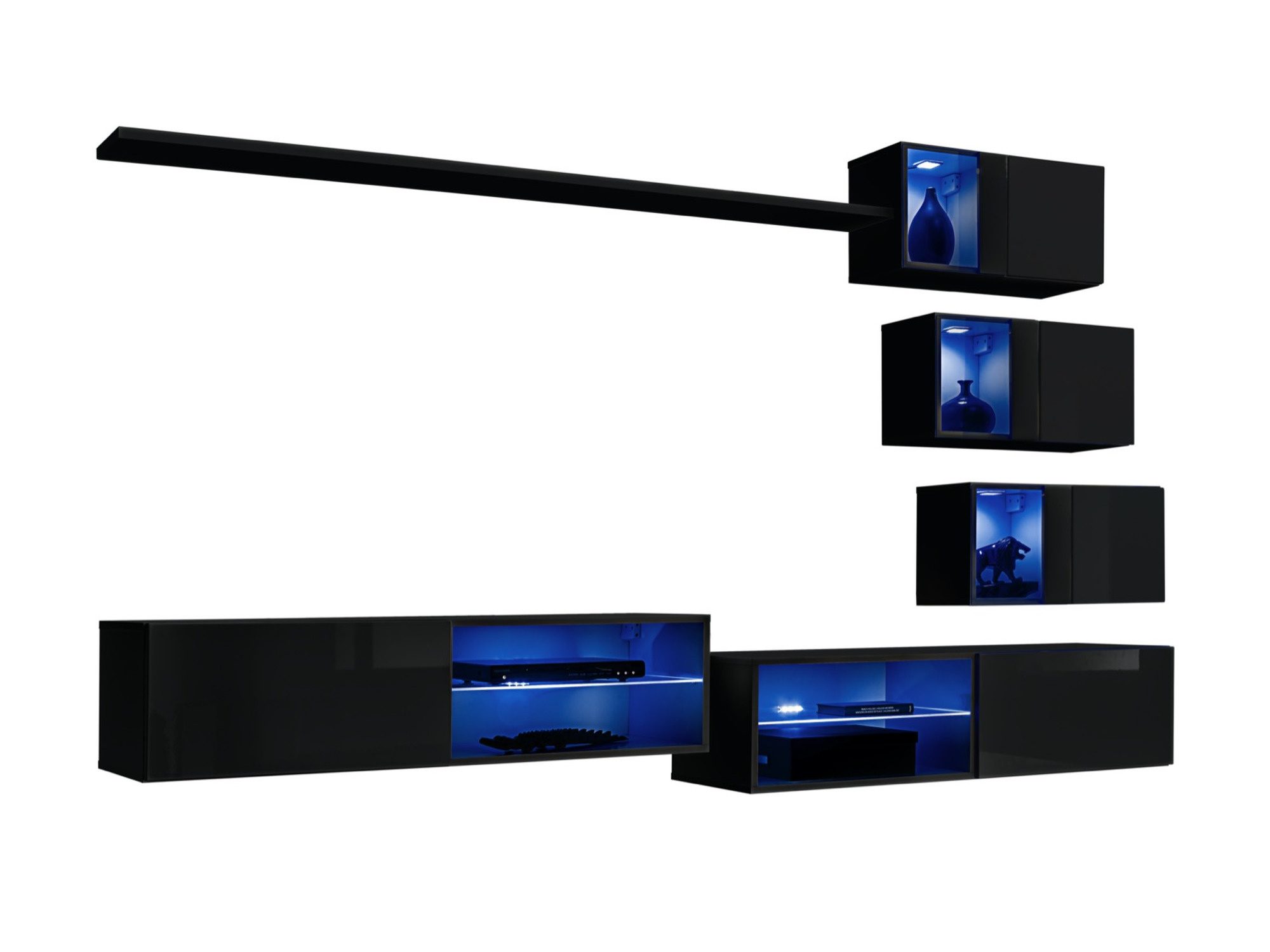 Czarna meblościanka Kelmoro 250 cm z LED