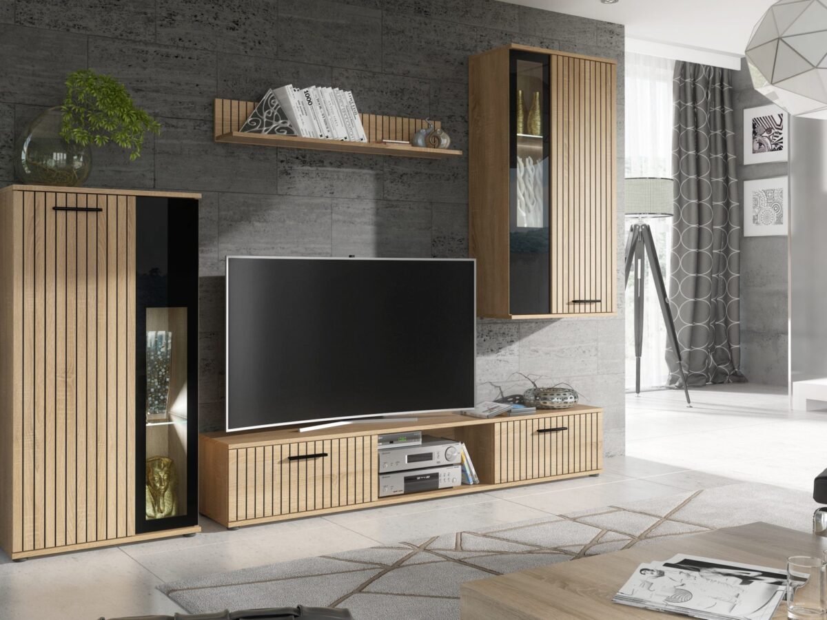 Meblościanka z witrynami LED Valvero 255 cm Hickory Jackson