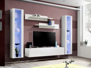 Miniaturka 1 - Meblościanka Flavero 260 cm biały biały połysk LED