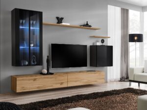 Miniaturka 6 - Meblościanka Kelmoro 270 cm czarny i dąb Wotan z LED