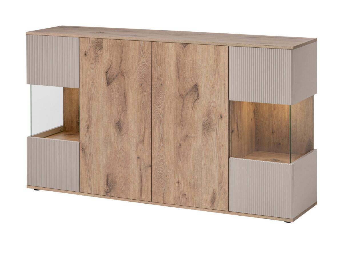 Komoda z przeszkleniem Cativaro 160 cm dąb Viking kaszmir