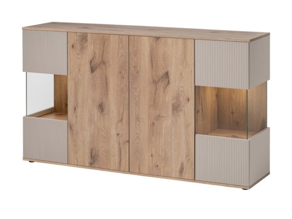 Komoda z przeszkleniem Cativaro 160 cm dąb Viking kaszmir
