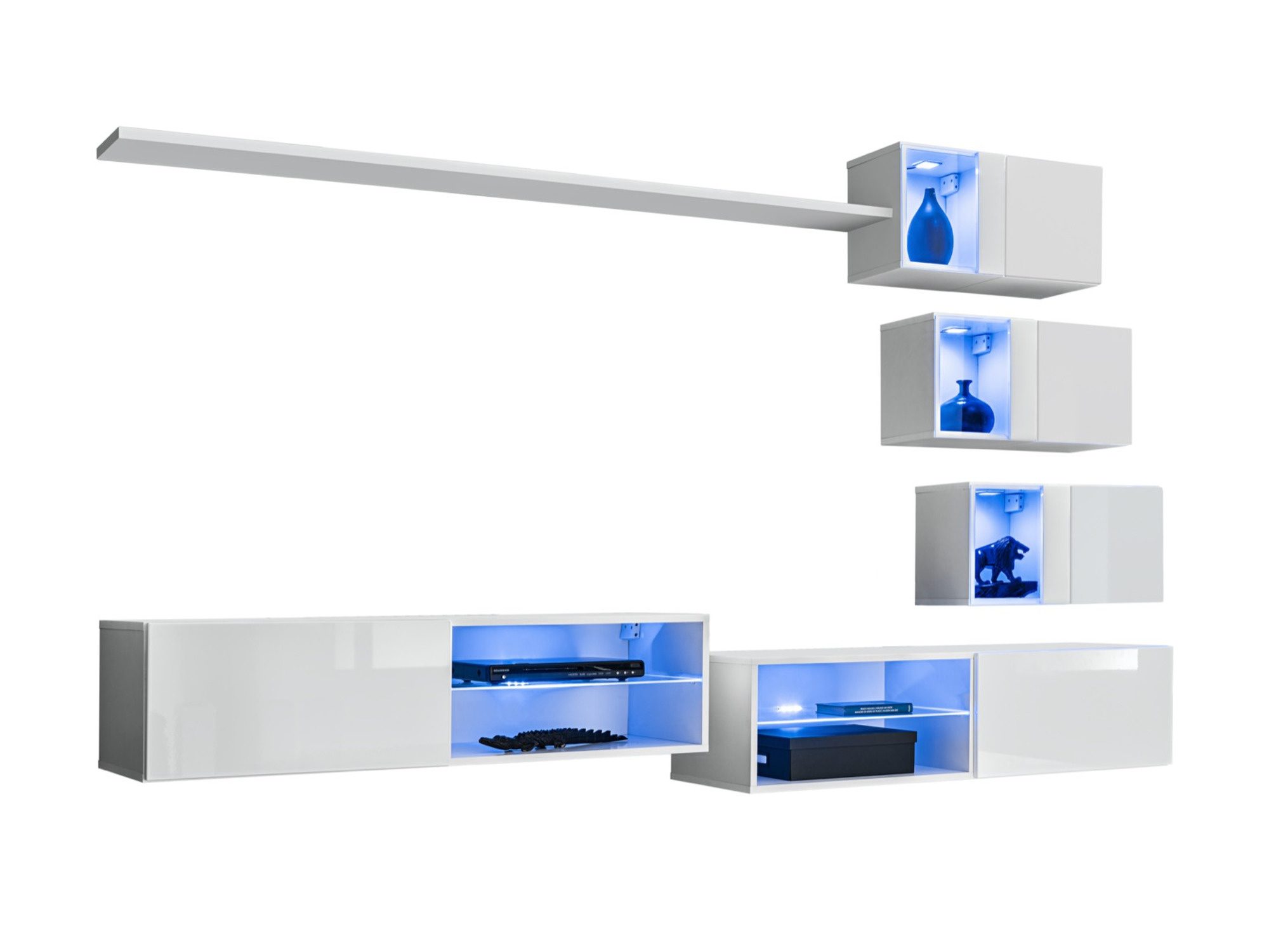 Biała meblościanka Kelmoro 250 cm z LED
