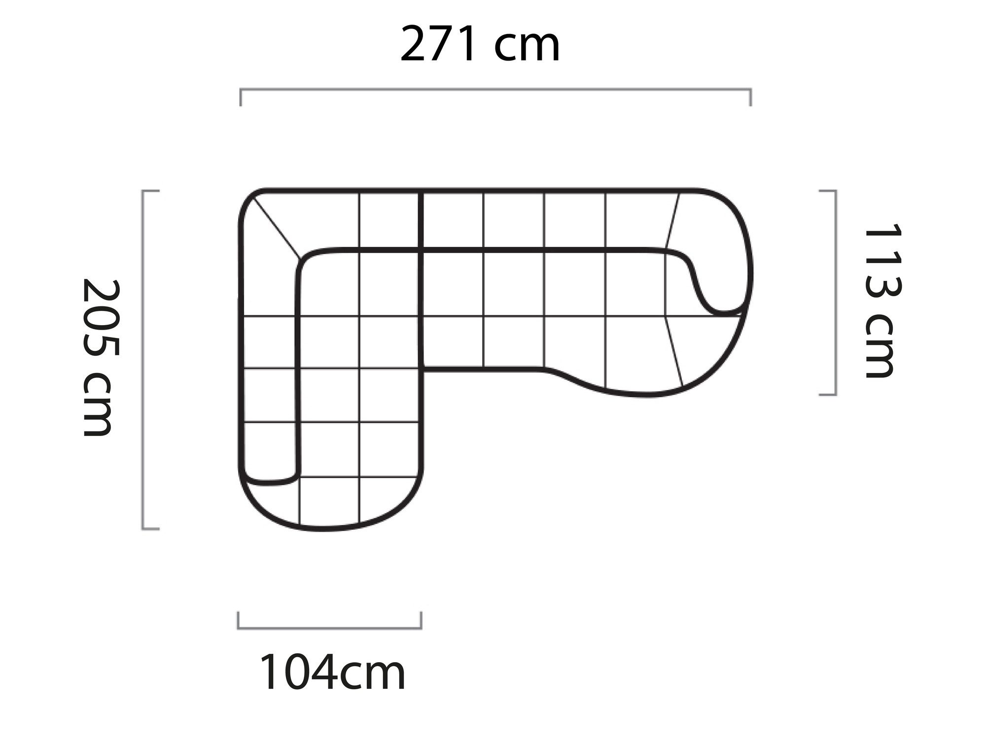 Rzut z góry narożnika Velaro 271 cm z wymiarami