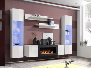 Miniaturka 4 - Meblościanka Flavero 260 cm biały biały połysk witryny LED biokominek