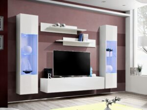 Miniaturka 1 - Meblościanka Flavero 260 cm biały biały połysk witryny LED