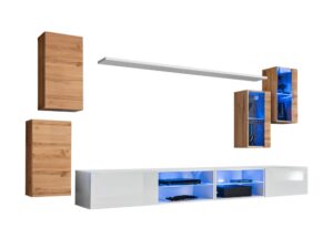 Miniaturka 1 - Meblościanka Kelmoro 280 cm dąb Wotan i biały z LED