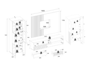 Miniaturka 2 - Wymiary wnętrza meblościanki Edorino 280 cm
