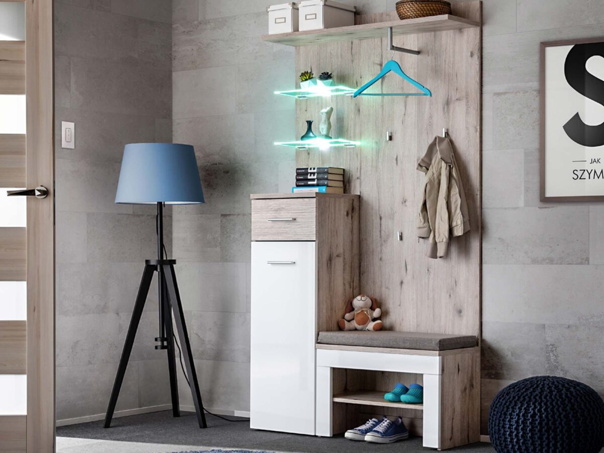 Garderoba z LED Melvoro 100 cm biały dąb Wellington