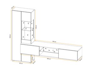 Miniaturka 9 - Wymiary zewnętrzne meblościanki Tervio 210 cm