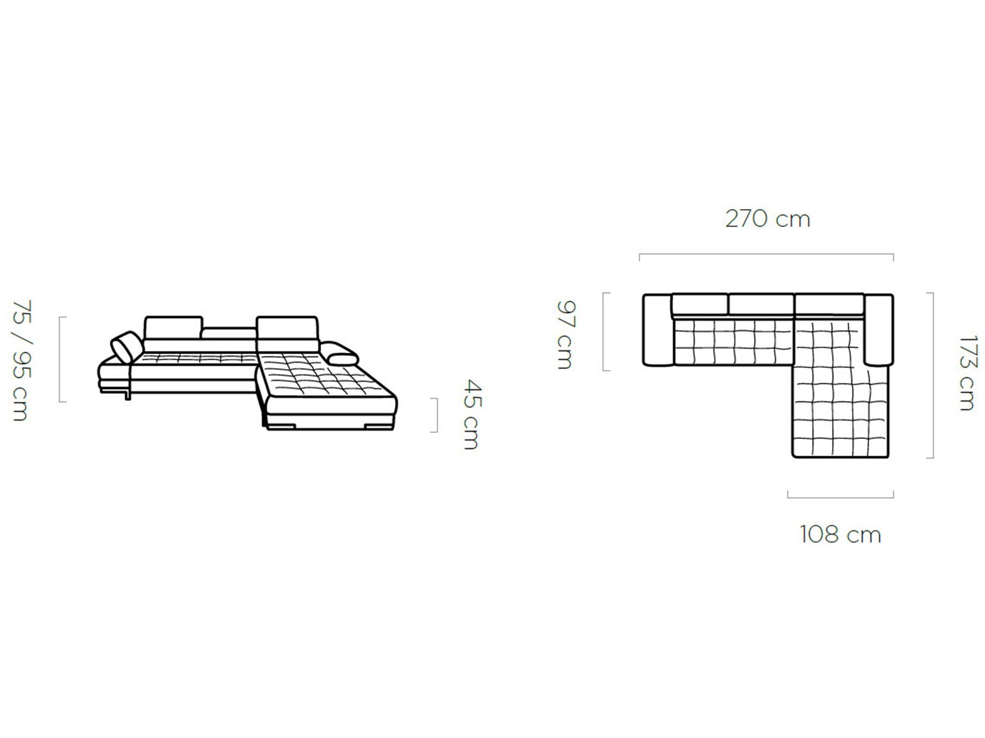 Narożnik Selvaro 270 cm rysunek z wymiarami