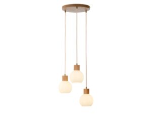 Miniaturka 3 - Lampa wisząca Alba 3 koło z trzema świecącymi białymi kloszami na jasnym tle.