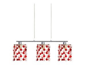 Miniaturka 1 - Lampa wisząca Alimena z trzema kloszami z czerwonych podwieszanych kryształków