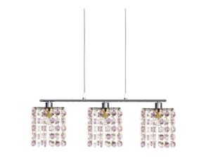 Miniaturka 3 - Lampa wisząca Alimena chromowana z trzema fioletowymi kloszami z podwieszanych kryształków