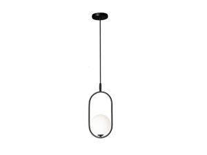 Miniaturka 3 - Czarna lampa wisząca Alitio z białą szklaną kulą – pełne ujęcie