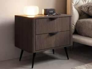 Miniaturka 5 - Stolik nocny Gardano w sypialni przy łóżku – dwie szuflady, lampa i budzik