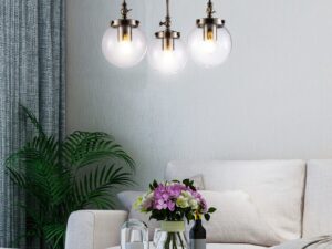 Miniaturka 3 - Aranżacja salonu z lampą Kalaveta w patynie i przezroczystymi kloszami